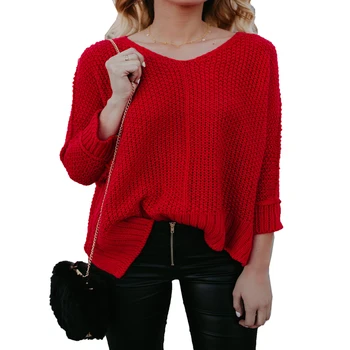 

women sweater Autumn Knit Sweater Solid Loose Sexy Pullovers Coat Female Blouse Knit Sweater Long Plus Size Sweater