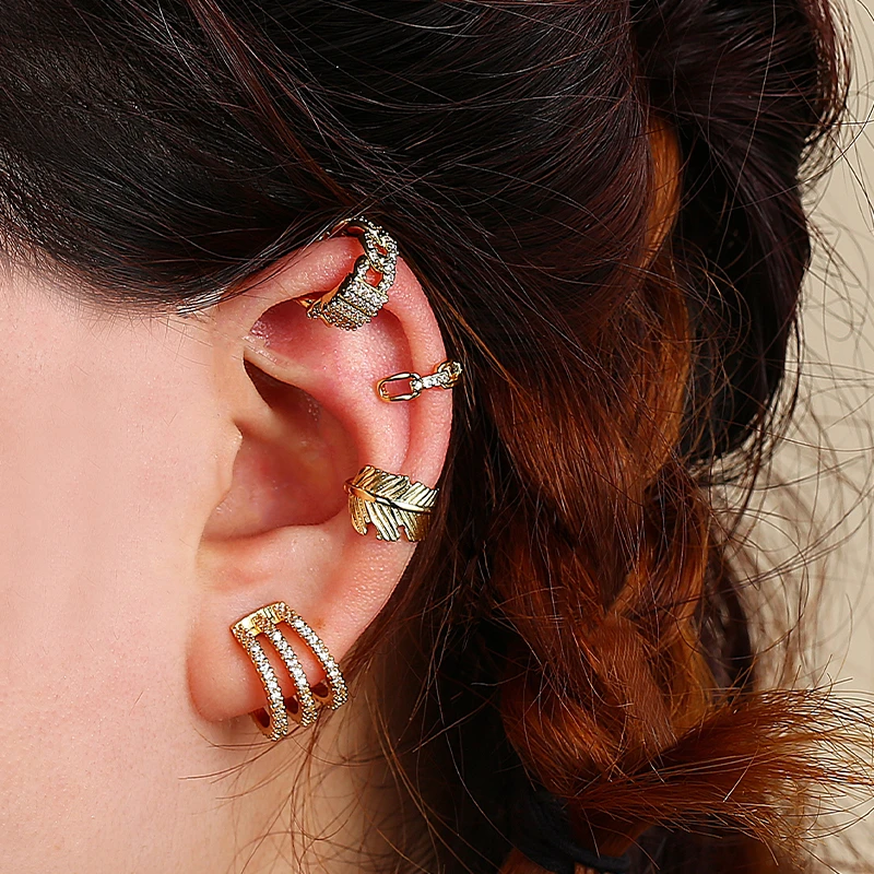 1 PCS Gold Multilayer C Shape Clip Earrings For Women Korean Fashion Without Piercing Ear Cuff Femme Jewerly Gifts 2021