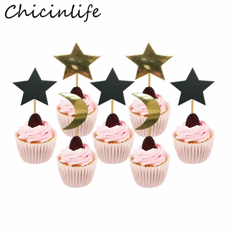 Chicinlife 12 шт. Луна Звезда кекс топперы День Рождения Декор ИД Мубарак Baby Shower Детские сувениры Рамадан ИД вечерние принадлежности