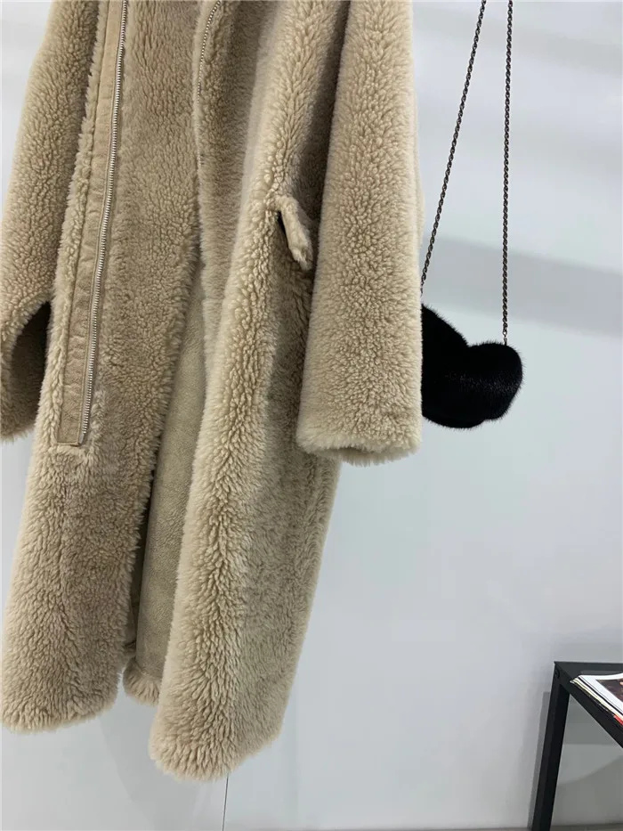 Зимняя Толстая теплая Натуральная Овечья стрижка пальто для женщин с капюшоном Длинная шерстяная куртка высокое качество
