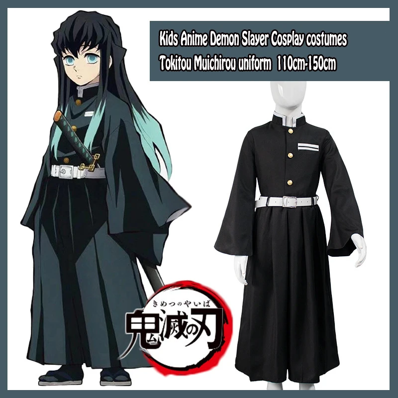 

Kids Anime Demon Slayer Cosplay Costumes Kimetsu no Yaiba Tokitou Muichirou Uniform TOP/Kendo Pants/ belt / wig costume for boys