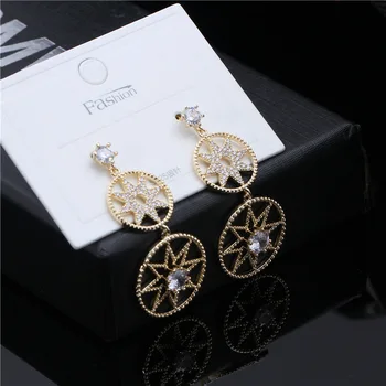 

S990 Needles Hot Selling Direct Selling Europe and America New Style Stars Zircon Earrings Elegant Female Versatile