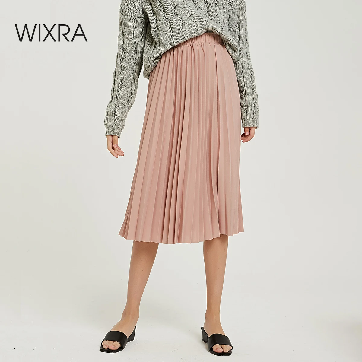Wixra, новинка, однотонная плиссированная юбка, высокая талия, трапециевидная юбка до середины икры, лето-осень, женская нижняя часть