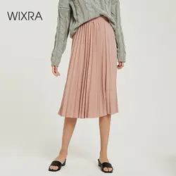 Wixra/2019 Новые однотонные плиссированные юбки с высокой талией, трапециевидная удлиненная юбка, летняя и осенняя женская нижняя одежда