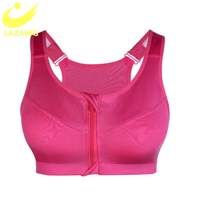 LAZAWG Plus Size S-5XL Sports Bra for Women Gym Push Up Vest Underwear High Shockproof Breathable Fitness Athletic Yoga Bra Tops Rose Red