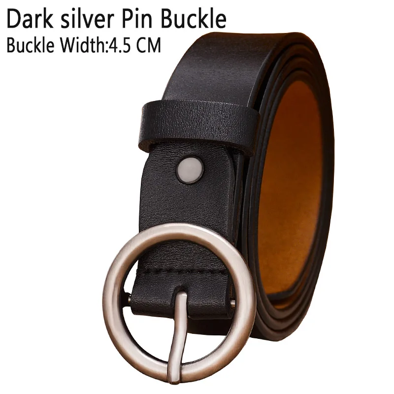 Black Silver buckle Модный ремень с круглым кольцом и пряжкой, женские ремни из натуральной кожи для женщин, качественный ремень из коровьей кожи, женский пояс для джинсов, ширина 2,8 см - Цвет: Black Silver buckle