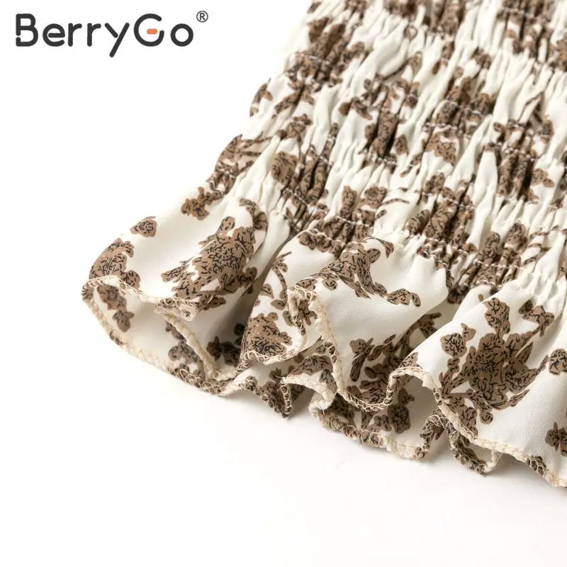 BerryGo элегантное женское облегающее платье с цветочным принтом, весеннее летнее платье СО СТОЯЩИМ ВОРОТНИКОМ, плиссированное платье миди с коротким рукавом для женщин