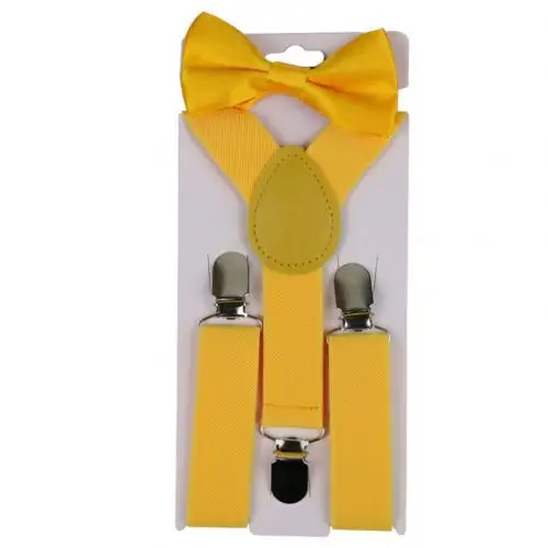 Yellow 2 шт./компл. сплошной Цвет дети мальчик заколка для девочек свитер Y-Форма Эластичные подтяжки галстук-бабочка подтяжки Y-Форма с готовым узелком галстуки на подтяжках Лидер продаж, 20 - Color: Yellow