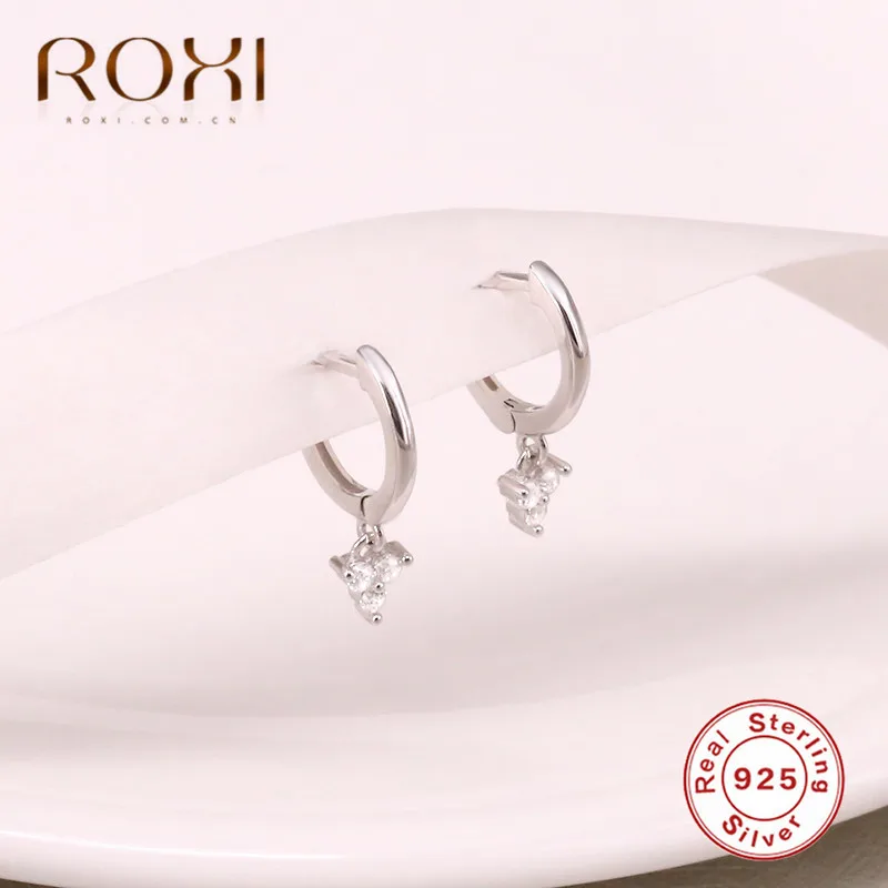 ROXI 925 пробы серебряные Подвесные серьги-гвоздики серьги для женщин Нежный CZ подвеска со стразами в виде цветка маленькие серьги-гвоздики корейские ювелирные изделия подарок