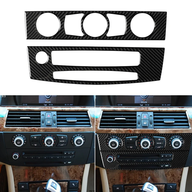 

Carbon Fiber Double Hole Air Conditioner CD Panel Cover Trim for BMW 5 Series E60 2008-10