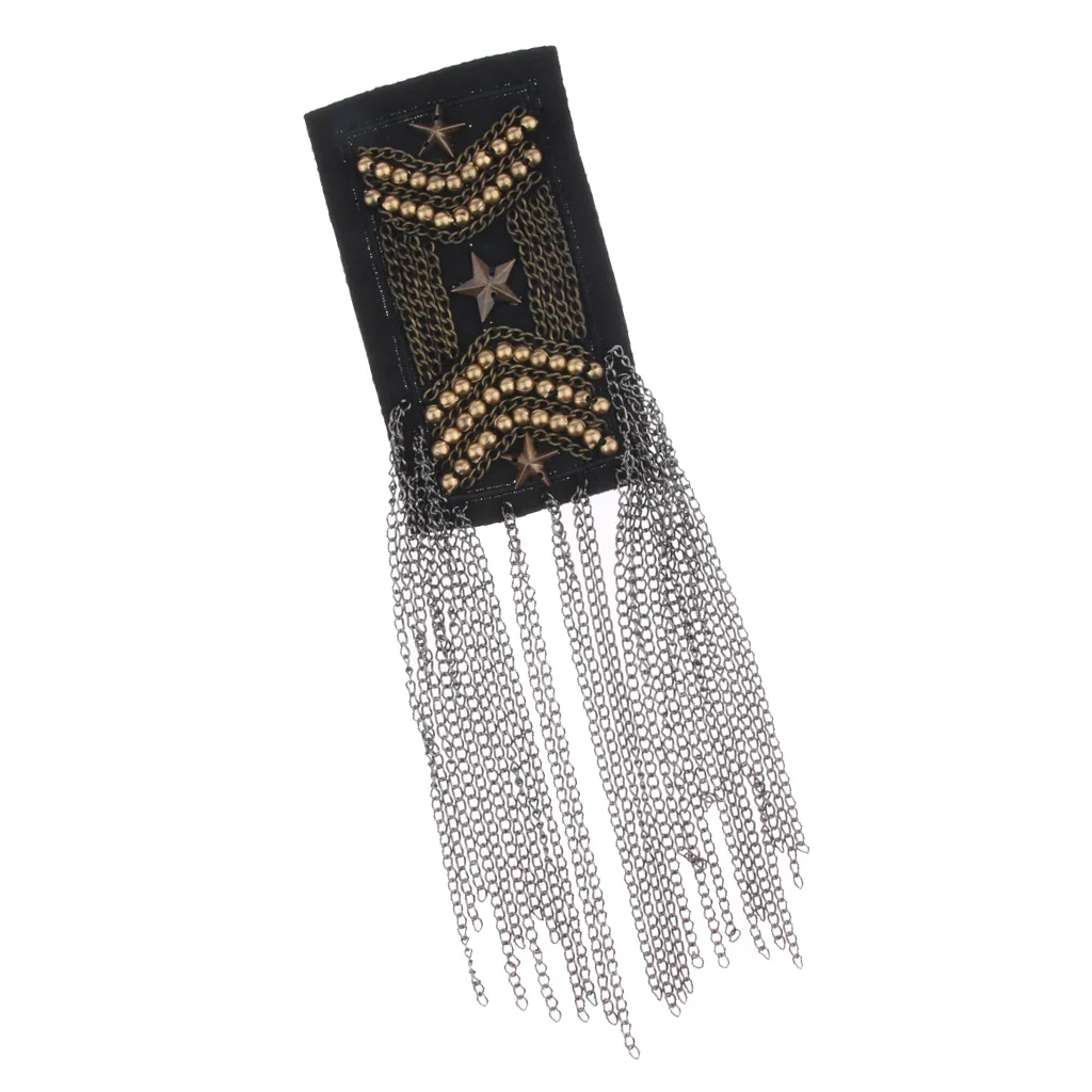 Men Gothic Rivet Brooch Spike Epaulet Shoulder Boards Mark Tassel Badge Punk