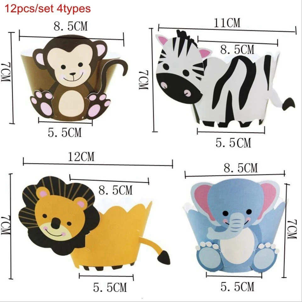 12pcs 4types animals 100 шт/рулон круглые Мультяшные животные бумажные наклейки Лев подарочные бирки джунгли для вечеринки в стиле сафари аксессуары принадлежности DIY бисквитный мешок Декор - Цвет: 12pcs 4types animals