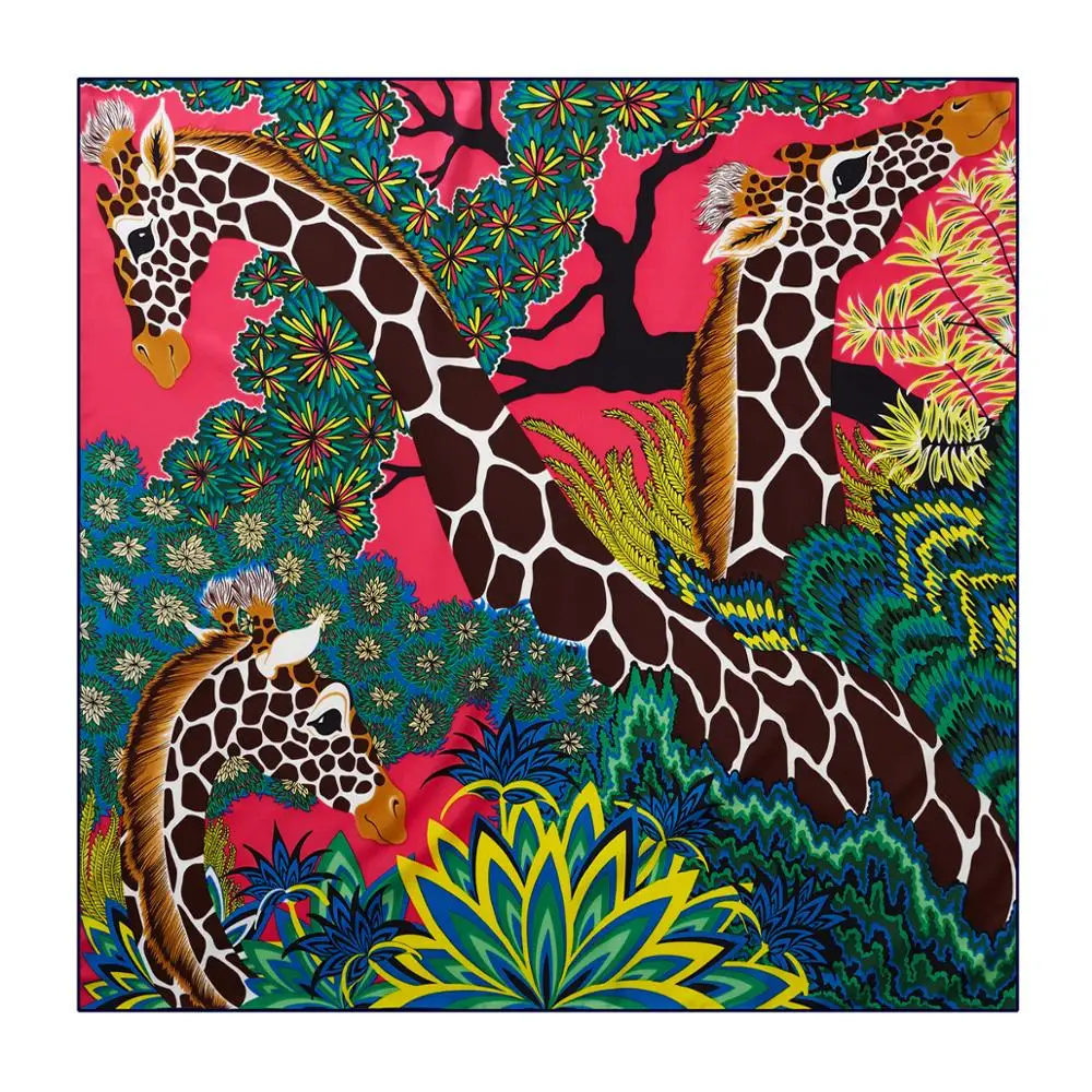 

90cm Three Giraffes Brand Hijab Scarf Women Bandana Handmade Curled Twill Silk Square Scarf Luxury Foulard Head Scarves Shawl