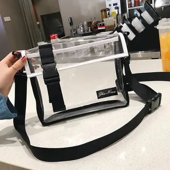 

Causual Pvc Transparent Clear Woman Crossbody Bags Shoulder Bag Handbag Small Phone Bags With Card Holder Wide Straps Flap J3