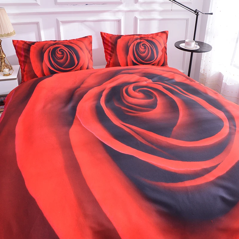 3D комплект постельного белья с цветами, Комплект постельного белья, красный пододеяльник, один/двойной/полный/королева/король/двойной размер