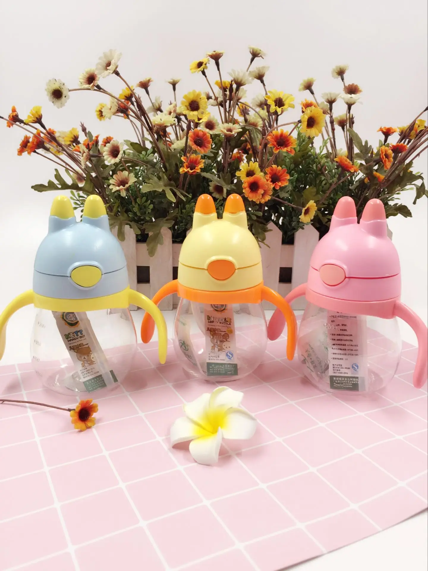 New Style Children Cup with Straw Baby Glass 300 Ml Handle Infant Leak-Proof Sippy Cup Kids Drink Water Suspender Strap