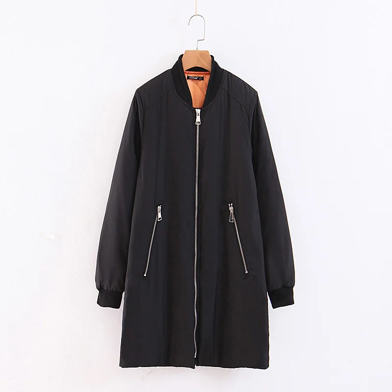 

2018 Autumn New Style Europe And America Loose And Plus-sized Slimming Mid-length Casual plus Cotton Coat Pilots Cotton-padded C