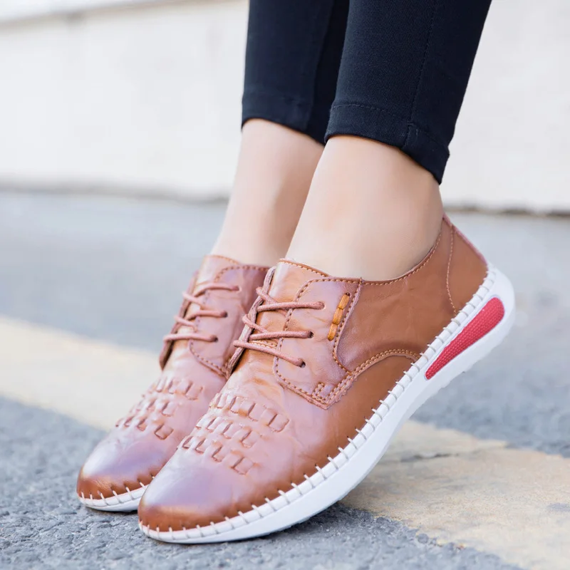 

Women Flats Leather Shoes Women Woven Leather Walking Shoes Ladies Slip on Fashion Moccasins Shoes Comfortable Footwear