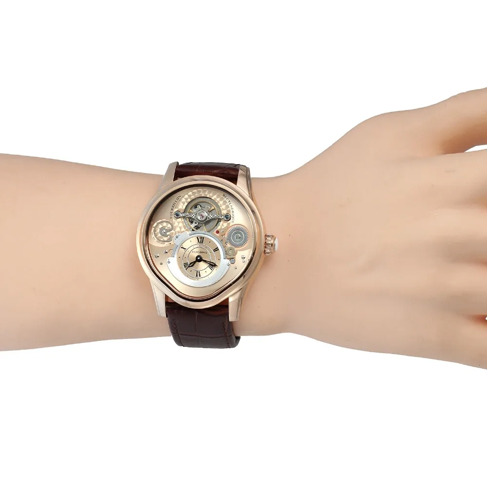 Forsining дизайн Tourbillon 316 полный Чехол из нержавеющей стали ремень из натуральной кожи мужские автоматические часы лучший бренд класса люкс