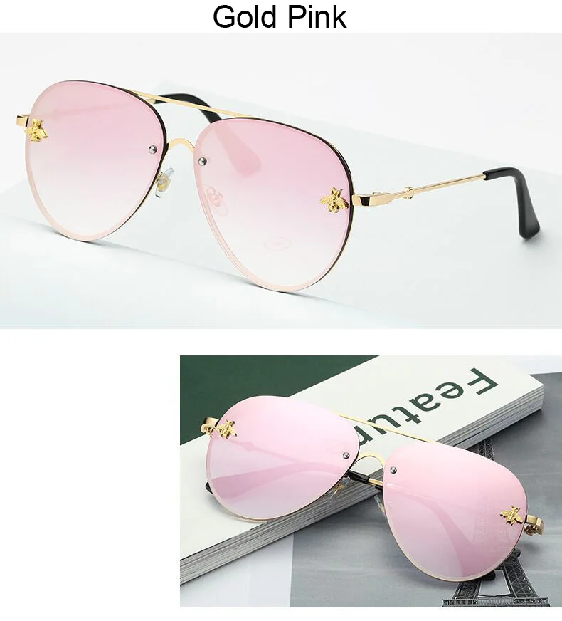 Vintage Bee Pilot Sunglasses Women Luxury Brand Designer Sun Glasses Male Female High Quality Metal Frame Gradient Oculos De Sol oversized square sunglasses