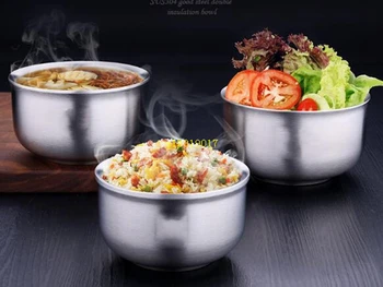 

304 Stainless Steel Bowl Heat Insulation and Ironing Double-Layer Soup Bowl Kitchen Utensils Tableware