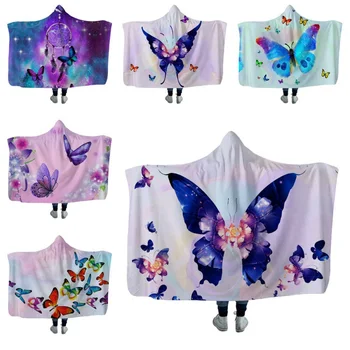 

Blanket Throw Wearable Blankets Cloak Capes Butterfly Print Blanket Plush Hooded
