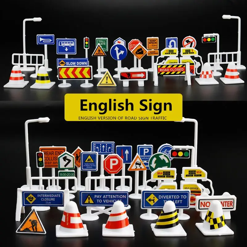 

Mini Traffic Signs Road Light Block Car Toy Accessories Children Safety Kids Playmat Traffic Sign IC Toy for Kids Birthdays Gift