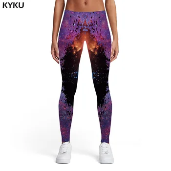 

KYKU Brand Galaxy Leggings Women Graffiti Printed pants Colorful Elastic Abstract Leggins Harajuku Trousers