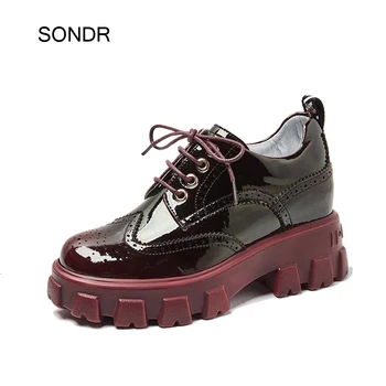 

White Shoes Women Platform Brogue Shoes 2020 Spring New Fashion Brand Ladies Chunky footware Female Increased zapatos de mujer