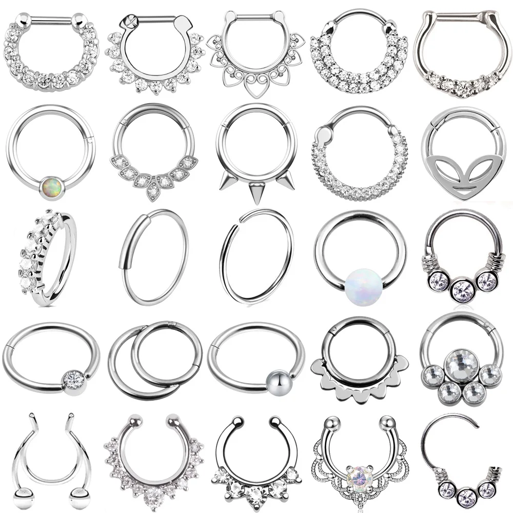 1PC Steel Opal Nose Septum Hoop Crystal Ear Helix Clicker Piercing Cartilage Tragus Conch Daith Rook Nariz Jewelry | Украшения и