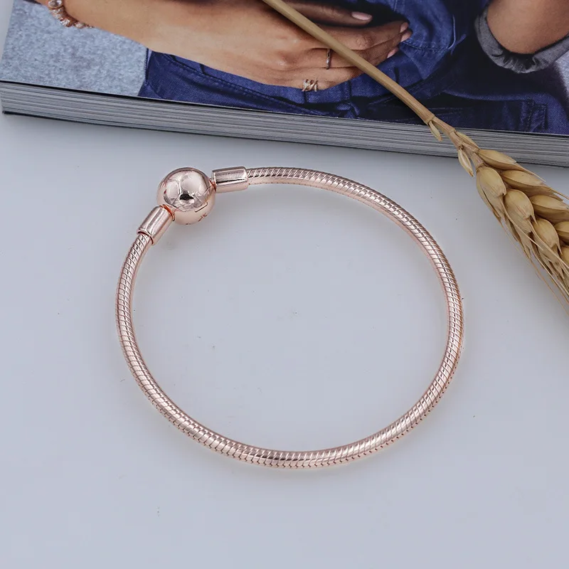 

Yin wu S925 Fine Silver Moments Smooth Bracelets New Style Bracelets ROSE Bracelet