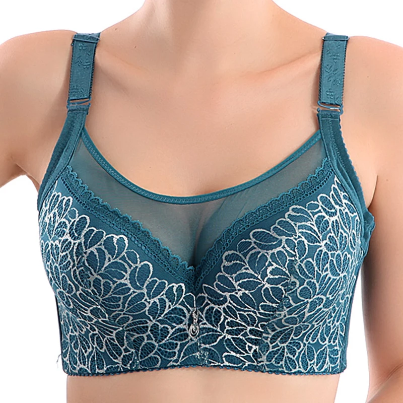

2020 bras for women embroidery large bras sizes ladies bh push up bralete wide strap lace bralette crop top brassiere 42C 44D BH