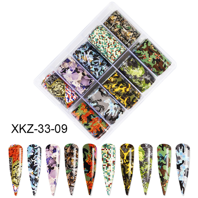 Star Transfer Paper Laser Leopard Print Gale Camouflage Small Fresh Fruit Star Set Nail Sticker Decorative Art 1Box 10 Grid