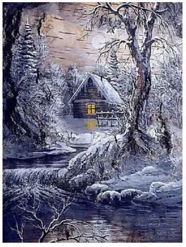 

5d full round diamond painting winter cottage diamond embroidery snow cedar diamant rhinestone picture landscape diamond dotz