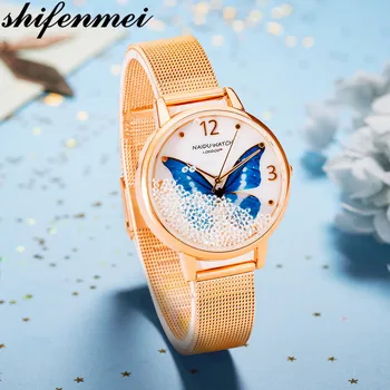 

2019 New Fashion Elegant Ladies Watch Rhinestone Butterfly Women Watches Steel Mesh Band Cute Female Clock reloj mujer