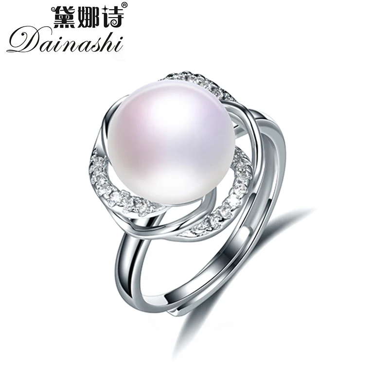 Dainashi Fine Jewelry 925 Sterling Silver Rose Zircon Crystal Adjustable Ring 100% Genuine Freshwater Cultured Pearl Gift | Украшения и