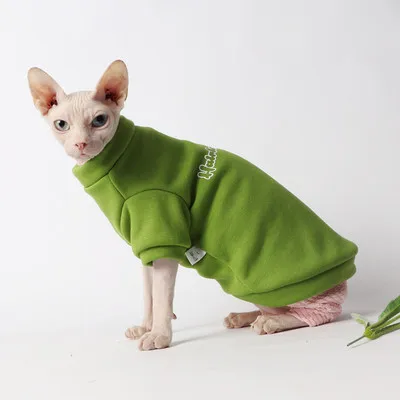 Hairless Cat Одежда для Сфинкса утолщенная одежда хлопок Sphinx Devonsche Cat поставщики - Цвет: Зеленый