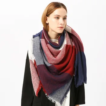 

Autumn Winter Scarf Women Plaid Square Cashmere Foulard Femme Elegant
