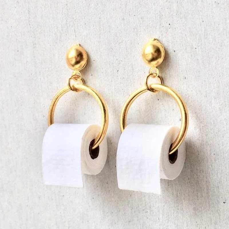 Creative 3D Roll Paper Dangle Earrings Girls Geometric Drop Earrings Women Toilet Paper Towel Studs Funny dangle earrings,drop earrings,geometric earrings