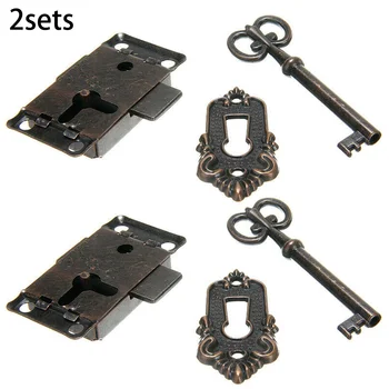 

6pcs Replacement Antique Vintage Style Bronze Cabinet Door Lock W/ Key Tool Antique Soft Door Lock Mailbox Lock Antique Furnitur