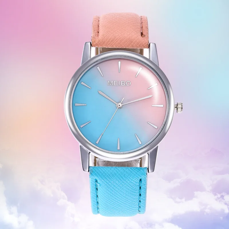 

Hot Selling meibo Fashion Small Fresh Belt Watch WOMEN'S Watch Candy-Colored Gradient Color Students Watch