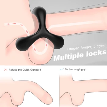 Safe Silicone Black Male Rings Double Cock Ring Delay Premature Ejaculation Penis Ball Loop Lock Adult Sex Toys Product For Men 4