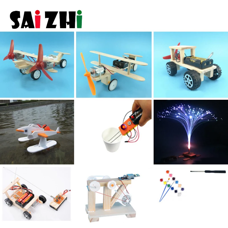 

Saizhi 9pcs DIY Children Science Project Toys Kits Boy Creative Wooden Model School Physics Experiments STEM Education Kits