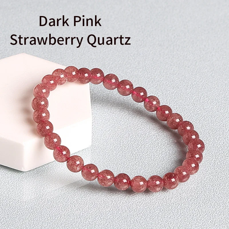 JD 6-10 мм клубничный кварцевый браслет с бусинами для женщин натуральный кристалл простые браслеты элегантный подарок женский браслет - Окраска металла: Dark Pink