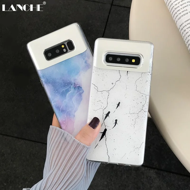 

LANCHE Mirror Phone Cases For Samsung Galaxy S10 S9 S8 Plus Note 8 Note 9 Case Fashion Makeup Case With Marble Koi Phone Cover