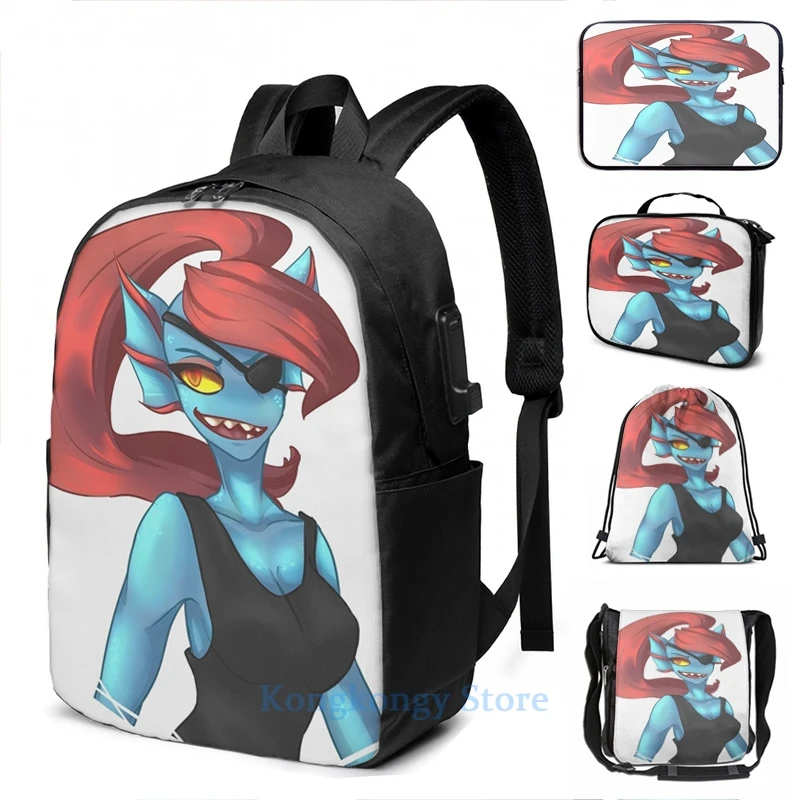 Забавный рюкзак с графическим принтом Undertale - Undyne USB-зарядкой мужские школьные