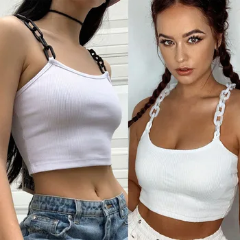 

Chains Strapes Patchwork Sleeveless Sexy Crop Tops Summer Women Fashion Streetwear Outfits Camis