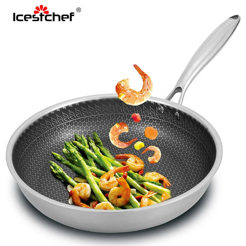 ICESTCHEF 26cm Stainless Steel Skillet Non-stick Frying Pan With Anti-Scalding Handle Cookware Use for Kitchen Restaurant | Дом и сад
