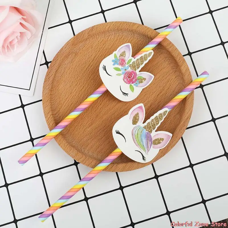 20pcs/set Straws Unicorn Rainbow Party Tableware Drinking Straws Kids Birthday/Wedding/Pool Party Decoration Supplies