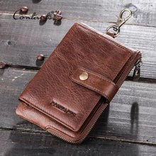 Контакт из натуральной кожи мужские кошельки для ключей мужской держатель ключей для автомобиля чехол ключница маленькая монета кошелек на молнии Засов Дизайн брелок